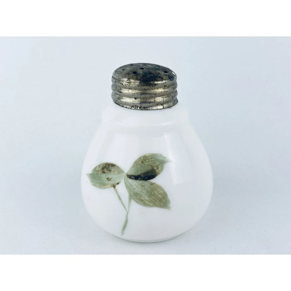 Antique Vintage Hand Painted Milk Glass shaker Early American Pattern Floral